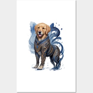 The Majestic Golden Warrior: Retriever in Elven Denim Battle Suit Posters and Art